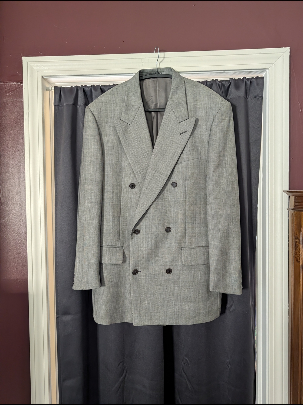 PRINCIPE Italy Men's Double-Breasted Herringbone Plaid Gray Virgin Wool Jacket